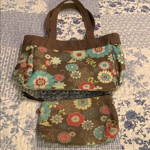ThirtyOne Demi Purse in Brown & Teal Floral Print+
